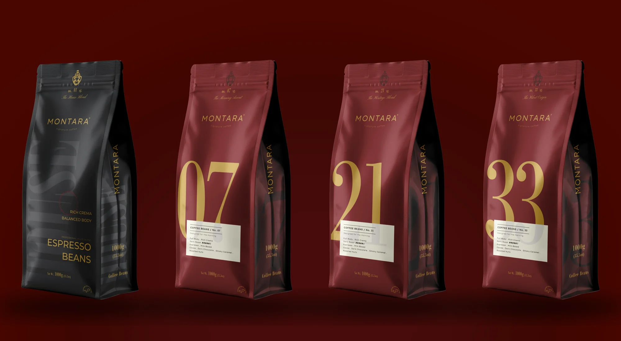 MONTARA blends No.01, No.07, No.21 and No.33 side by side